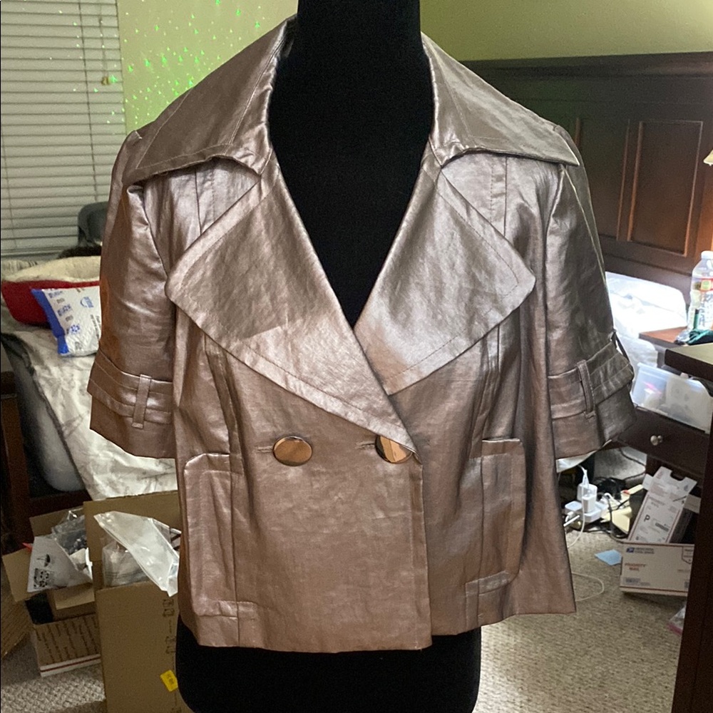 Vintage Trina Turk Short Sleeve Silver Metallic Women's Jacket